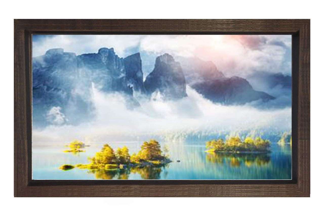 Dağ Ve Kıyı Manzarası Tablosu Kahverengi Ahşap Çerçeve - 50x70