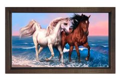 At Çifti Tablosu Kahverengi Ahşap Çerçeve - 70x100