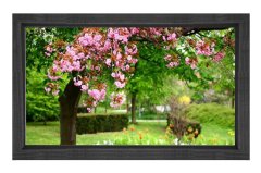 Pembe Çiçekli Bahçe Tablosu Siyah Ahşap - 100x200