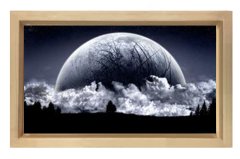 Muhteşem Gece Ayı Manzarası Tablosu Naturel Ahşap Çerçeve - 40x60