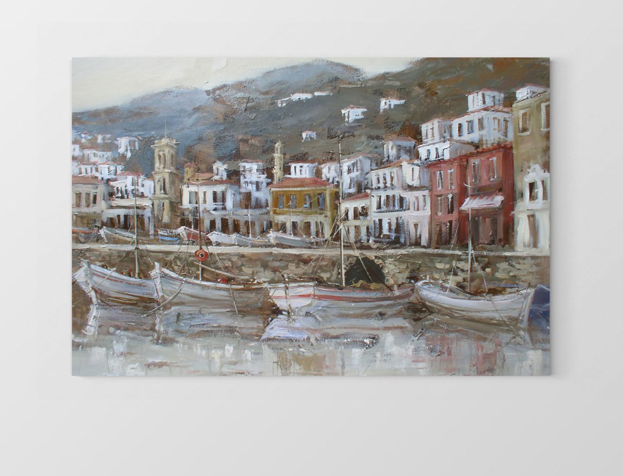 Kayıklar ve Manzara Tablosu Çerçevesiz - 50x90
