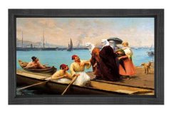 İstanbul Kayıkçıları ve Hanım Efendiler Tablosu Siyah Ahşap Çerçeve - 100x150