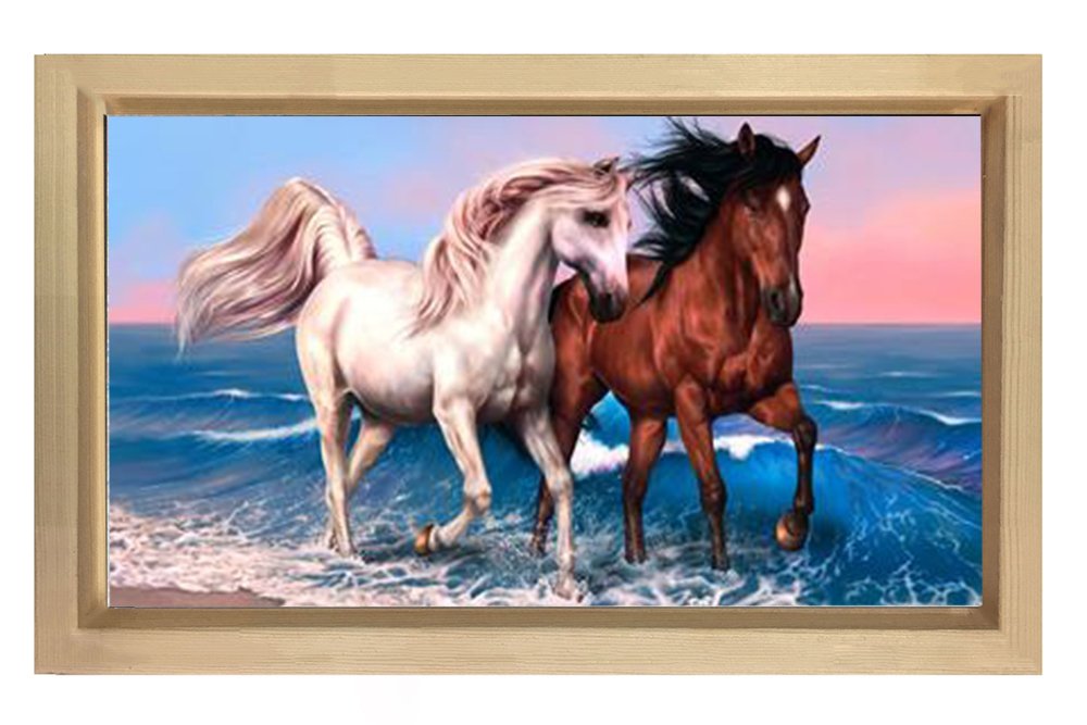 At Çifti Tablosu Naturel Ahşap Çerçeve - 100x150