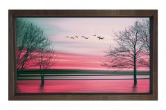 Pembe Manzara Tablosu Kahverengi Ahşap Çerçeve - 100x150