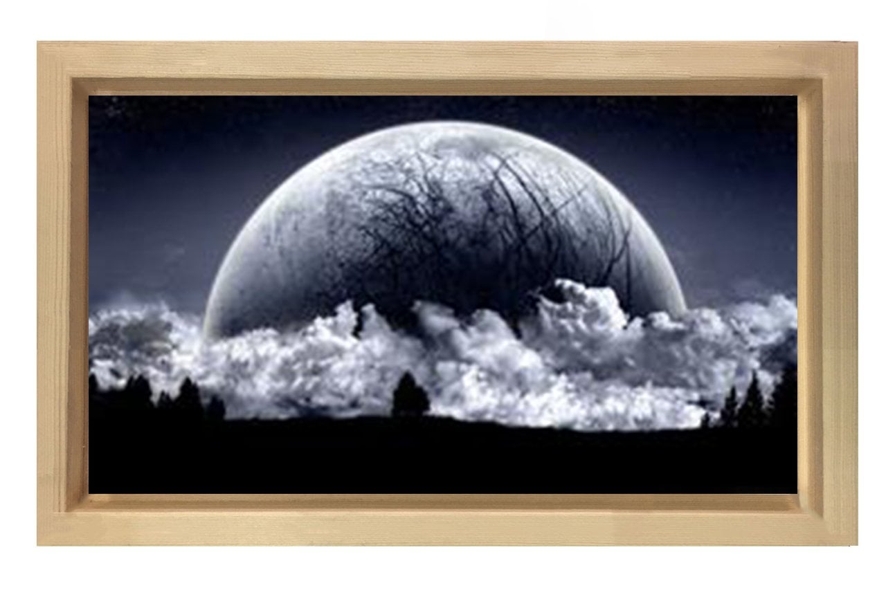 Muhteşem Gece Ayı Manzarası Tablosu Naturel Ahşap Çerçeve - 50x70