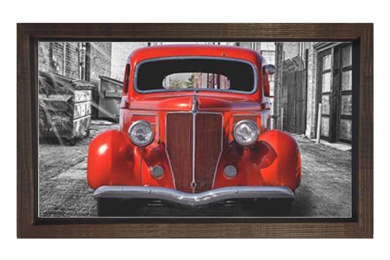 Kırmızı Klasik Araba Tablosu Kahverengi Ahşap - 50x90