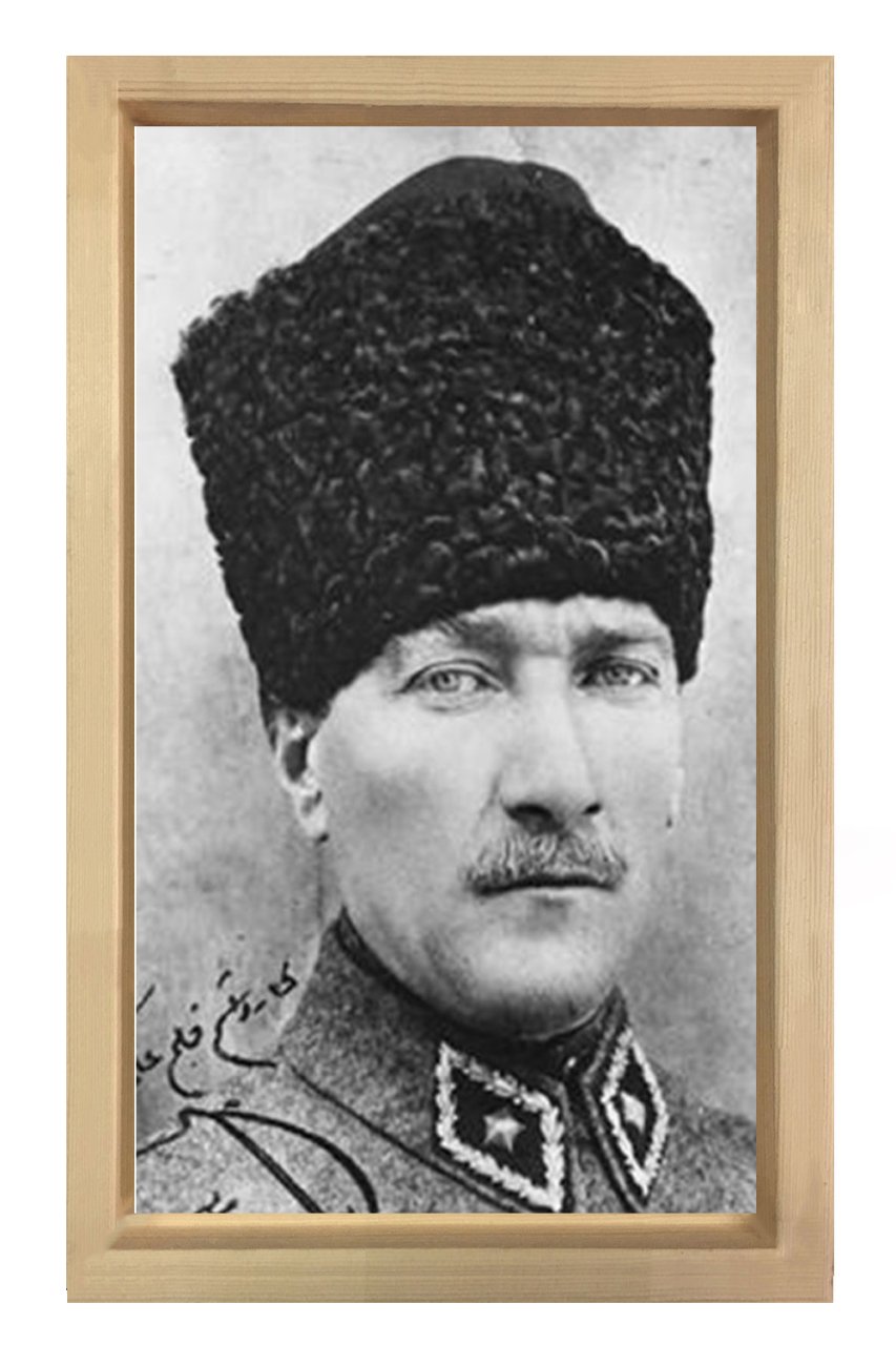 Atatürk-Siyah Beyaz Tablosu Naturel Ahşap - 100x200