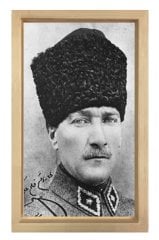 Atatürk-Siyah Beyaz Tablosu Naturel Ahşap - 100x200