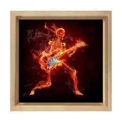 Yanan Gitarcı İskeket Tablosu Naturel Ahşap Çerçeve - 50x50
