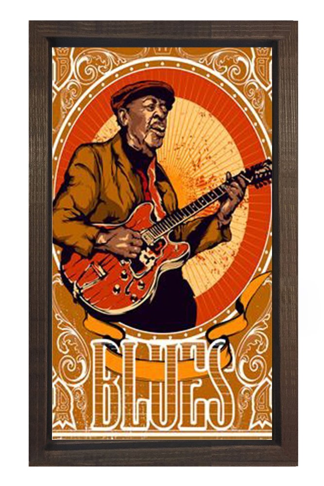 Blues Müzik Adam Tablosu Kahverengi Ahşap Çerçeve - 40x60