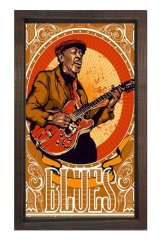 Blues Müzik Adam Tablosu Kahverengi Ahşap Çerçeve - 40x60