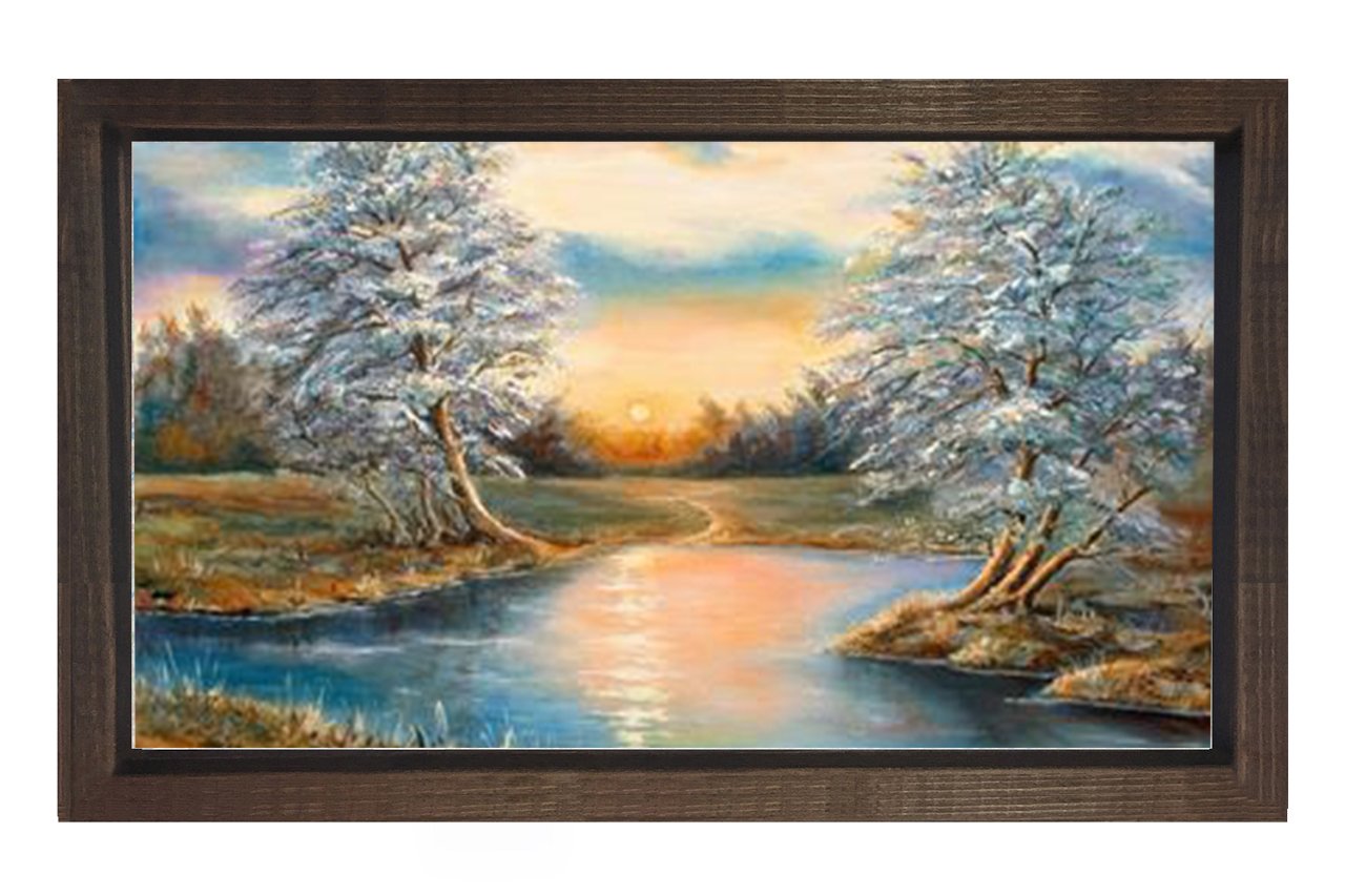 Karlı Ağaçlar Manzara Tablosu Kahverengi Ahşap Çerçeve - 45x30