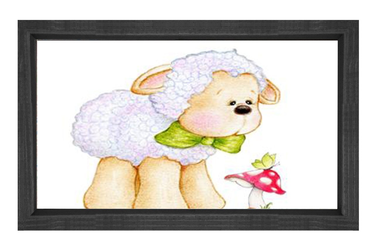 Sevimli Kuzucuk Ve Çiçek Tablosu Siyah Ahşap Çerçeve - 40x60