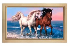 At Çifti Tablosu Naturel Ahşap Çerçeve - 50x70