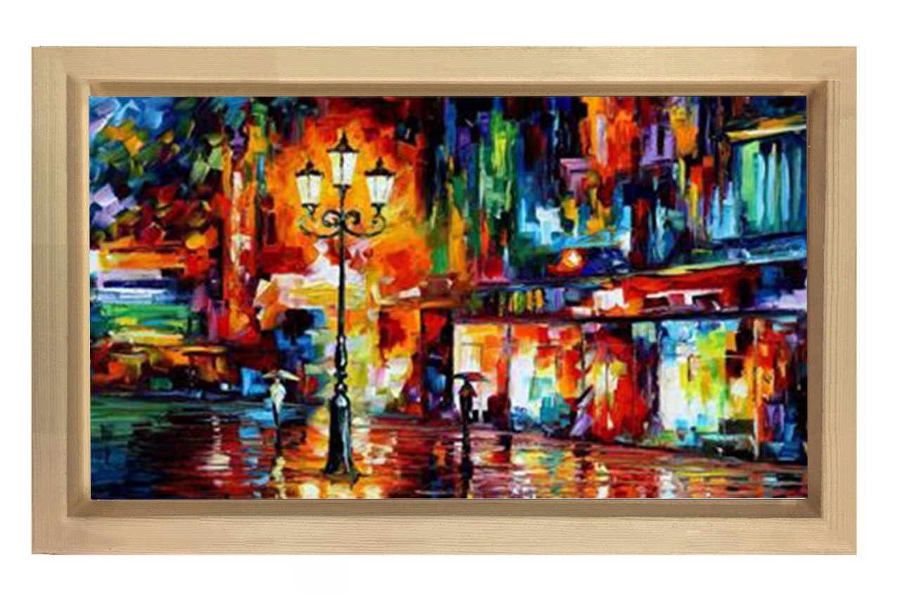 Gece Şehir Reprödiksiyon Tablosu Naturel Ahşap - 100x150