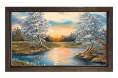 Karlı Ağaçlar Manzara Tablosu Kahverengi Ahşap Çerçeve - 50x70