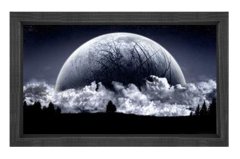 Muhteşem Gece Ayı Manzarası Tablosu Siyah Ahşap Çerçeve - 45x30