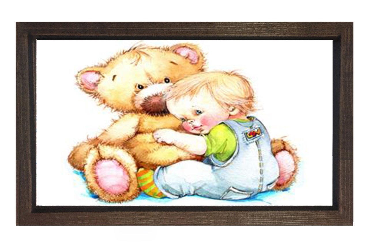Ayıcık Ve Çoçuk Tablosu Kahverengi Ahşap Çerçeve - 45x30