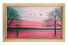 Pembe Manzara Tablosu Naturel Ahşap Çerçeve - 100x150