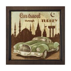 Vintage İstanbul Araba Tablosu Kahverengi Ahşap Çerçeve - 60x60