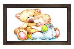 Ayıcık Ve Çoçuk Tablosu Kahverengi Ahşap Çerçeve - 50x70
