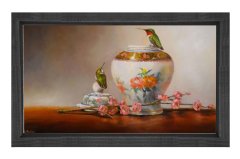 Çiçekler ve Vazo Tablosu Siyah Ahşap Çerçeve - 70x100