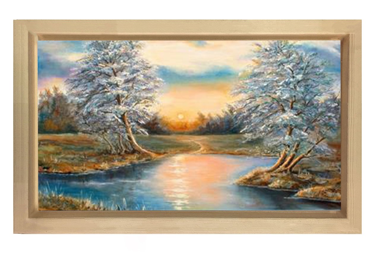 Karlı Ağaçlar Manzara Tablosu Naturel Ahşap Çerçeve - 100x200