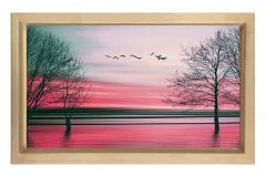 Pembe Manzara Tablosu Naturel Ahşap Çerçeve - 40x60