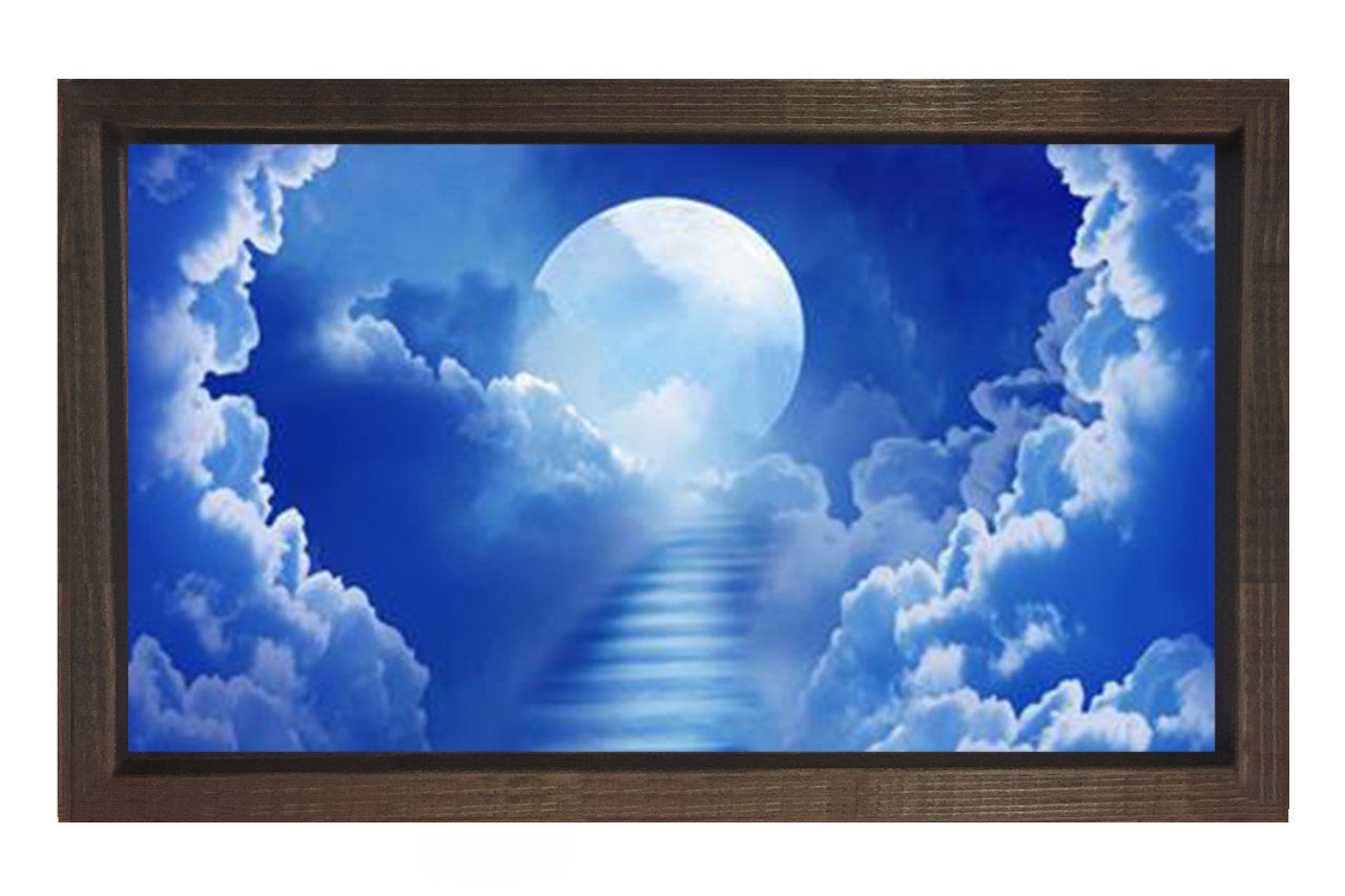Gökyüzüne Merdiven Tablosu Kahverengi Ahşap Çerçeve - 50x90