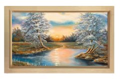 Karlı Ağaçlar Manzara Tablosu Naturel Ahşap Çerçeve - 45x30