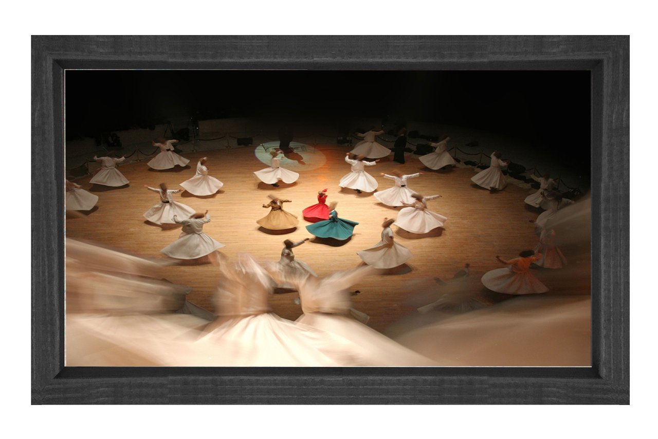 Mevleviler Semazen Tablosu Siyah Ahşap Çerçeve - 40x60