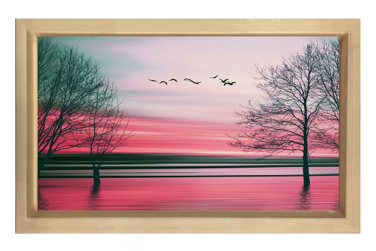 Pembe Manzara Tablosu Naturel Ahşap Çerçeve - 50x90