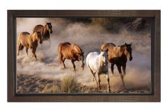 Gezgin Vahşi Atlşar Tablosu Kahverengi Ahşap Çerçeve - 100x150