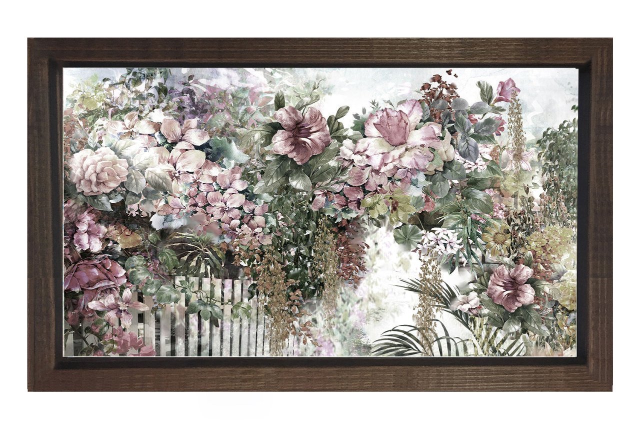 Pembe Beyaz Çiçeklik Tablosu Kahverengi Ahşap - 100x200
