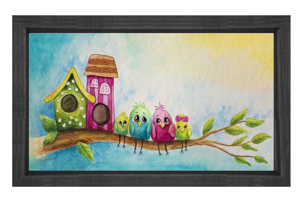Kuş Ailesi Tablosu Siyah Ahşap Çerçeve - 50x70