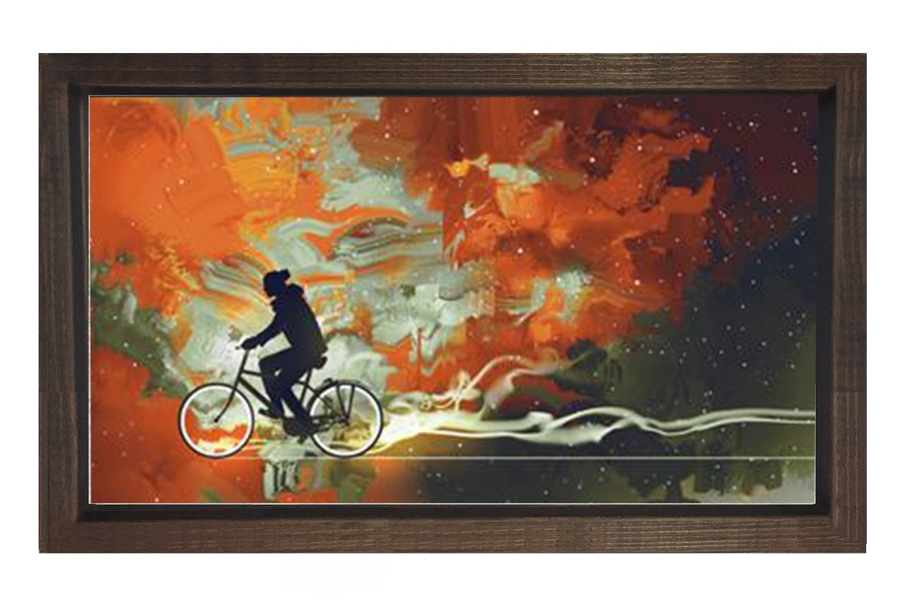 Soyut Bisiklet Yolu Tablosu Kahverengi Ahşap Çerçeve - 50x70