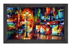 Gece Şehir Reprödiksiyon Tablosu Siyah Ahşap - 50x90