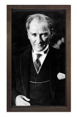 Atatürk-Siyah Beyaz Tablosu Kahverengi Ahşap - 100x200