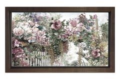 Pembe Beyaz Çiçeklik Tablosu Kahverengi Ahşap - 50x70
