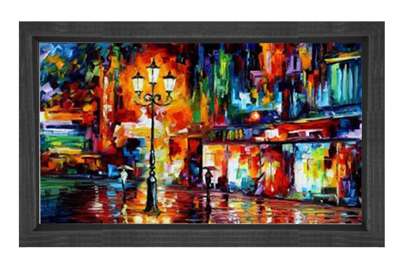 Gece Şehir Reprödiksiyon Tablosu Siyah Ahşap - 70x100
