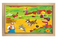 Sevimli Hayvanlar Ve Çoçuklar Tablosu Naturel Ahşap - 100x200