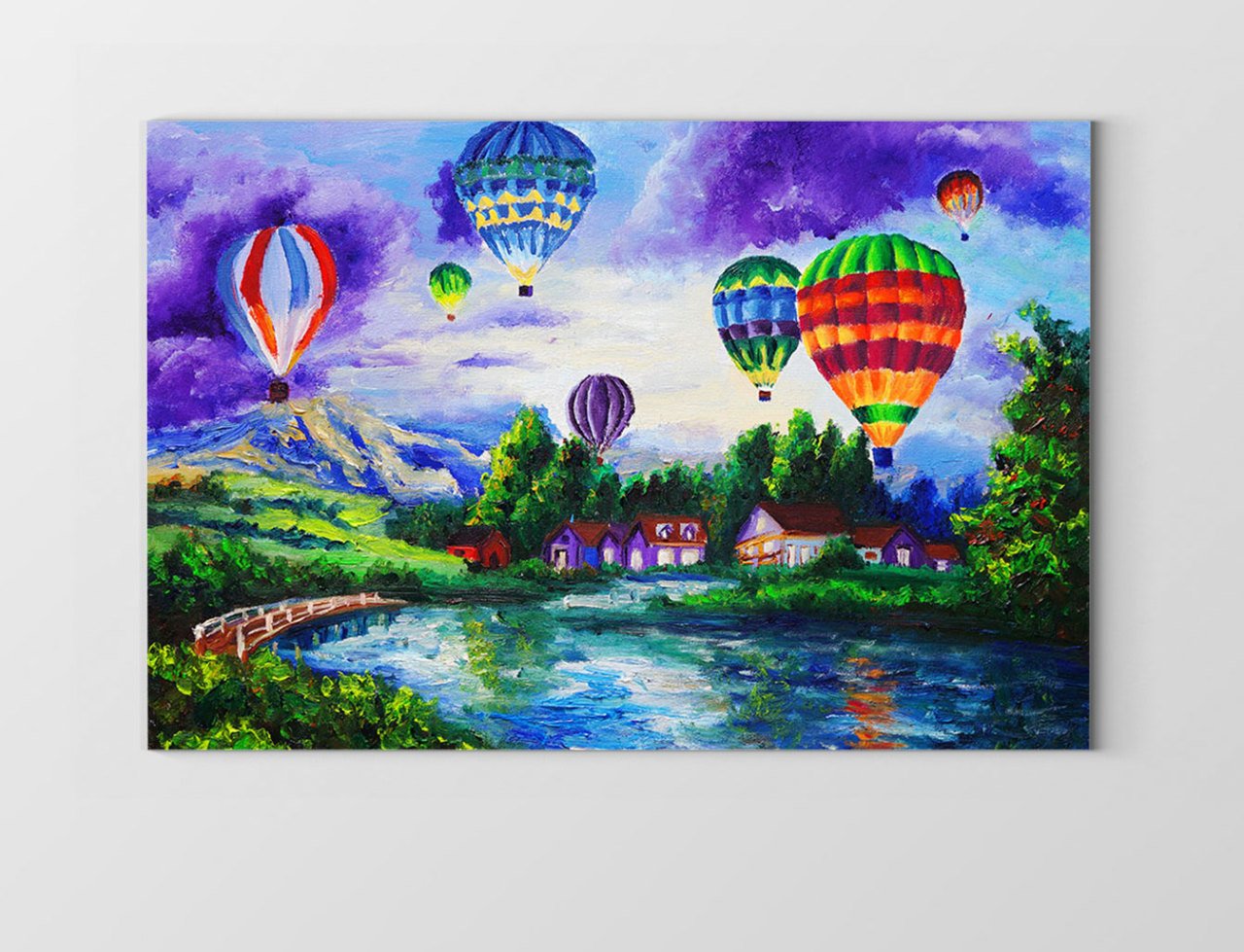 Uçan Renkli Balonlar Manzara Tablosu Çerçevesiz - 100x200