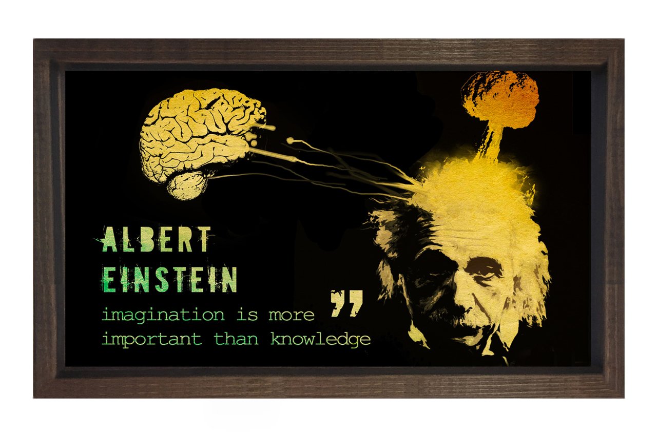 Albert Einstein Tablosu Kahverengi Ahşap Çerçeve - 45x30