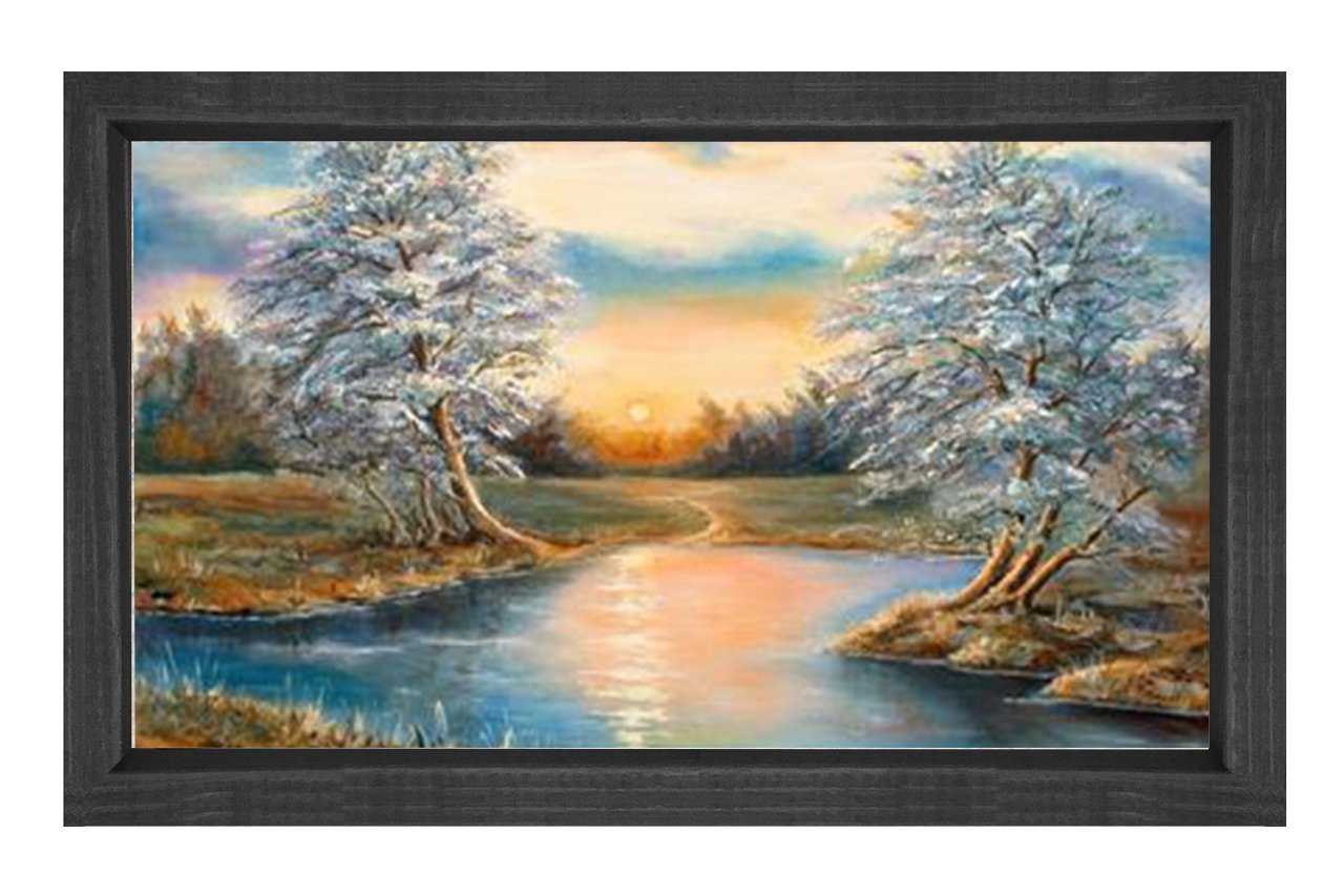 Karlı Ağaçlar Manzara Tablosu Siyah Ahşap Çerçeve - 45x30