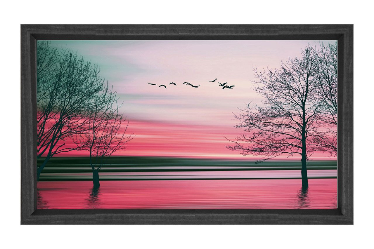Pembe Manzara Tablosu Siyah Ahşap Çerçeve - 50x70