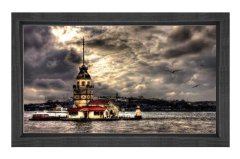 Kız Kulesi ve Bulutlar Tablosu Siyah Ahşap Çerçeve - 50x70