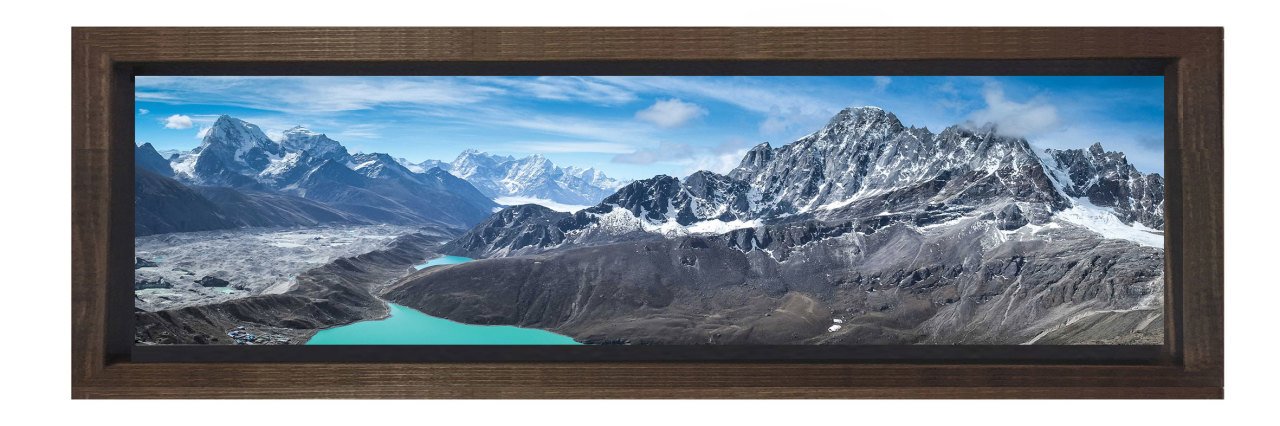Karlı Dağ Manzarası Tablosu Kahverengi Ahşap Çerçeve - 150x50