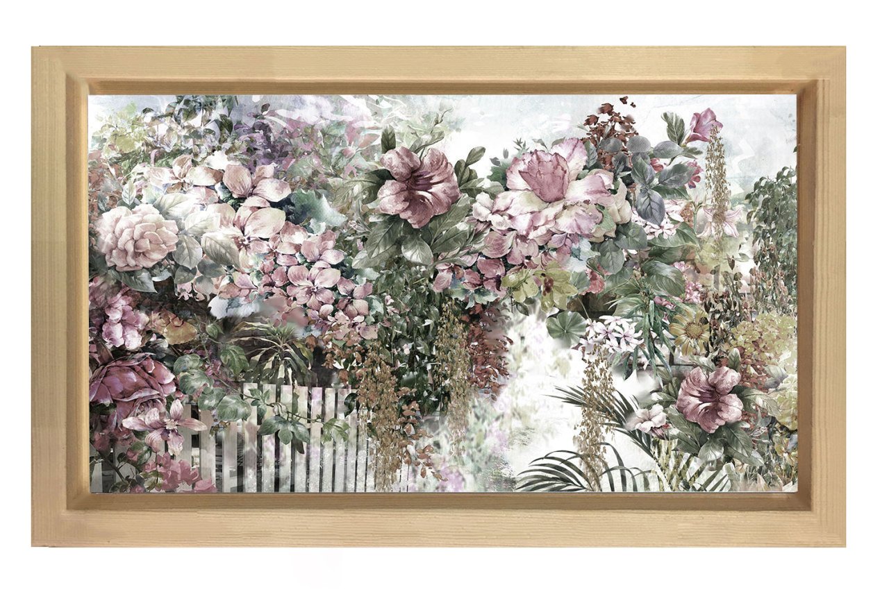 Pembe Beyaz Çiçeklik Tablosu Naturel Ahşap - 100x200