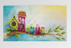 Kuş Ailesi Tablosu Çerçevesiz - 50x90