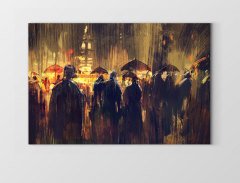 Yağmurlu Gece İnsanlar Tablosu Çerçevesiz - 70x100